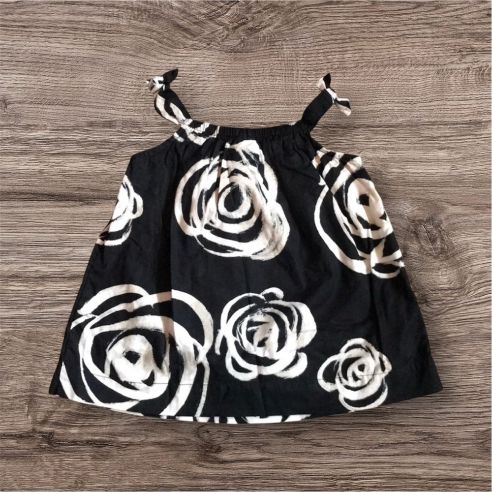 GAP Girls Floral Print Top Black White Cute Casual